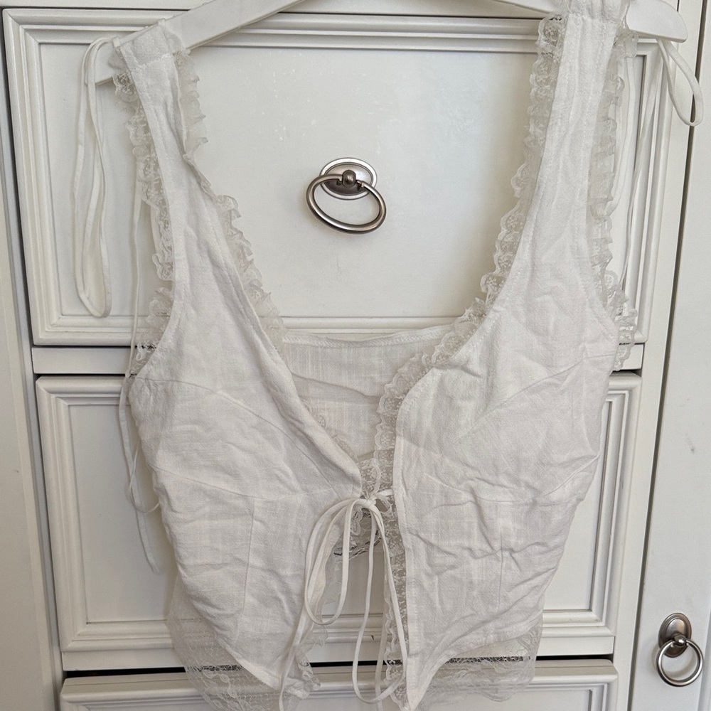 White Lace-Trim Corset Top